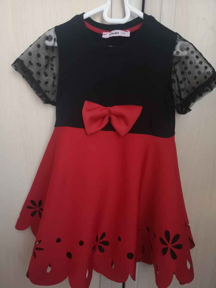 Kız Çocuk Siyah-Kırmızı Elbise - Görsel 2