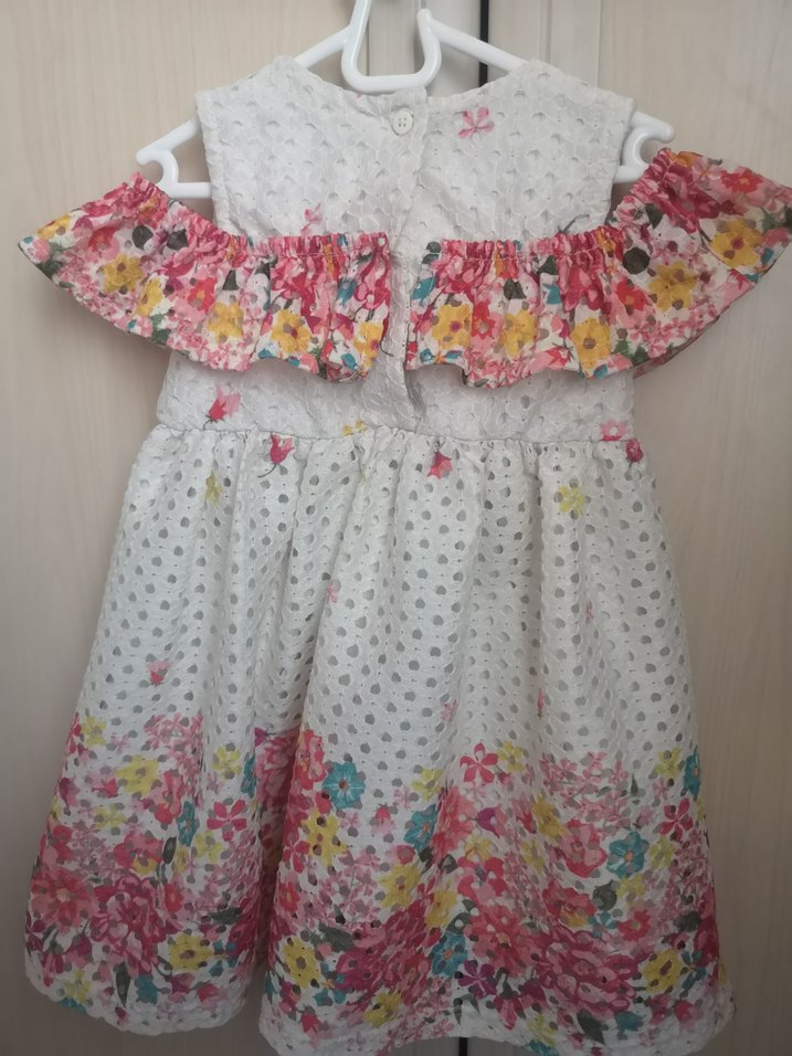 Çiçek Desenli Fırfırlı Kız Elbisesi - Görsel 3