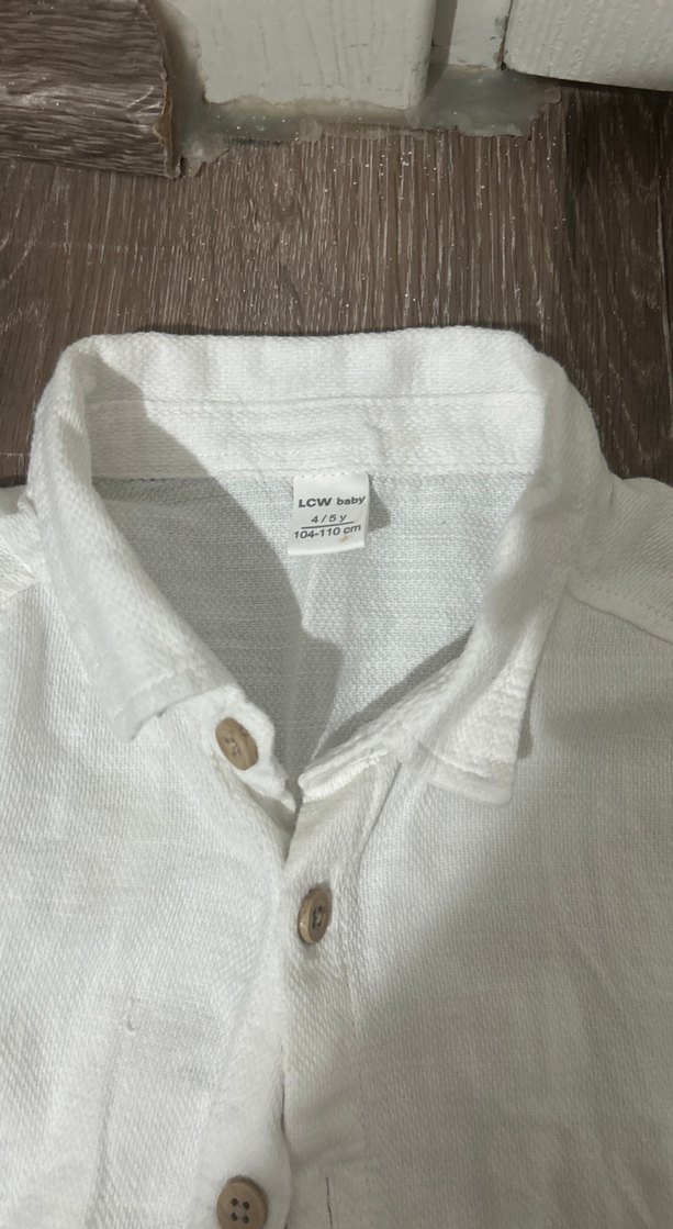 Beyaz Erkek Çocuk Keten Gömlek - Görsel 2