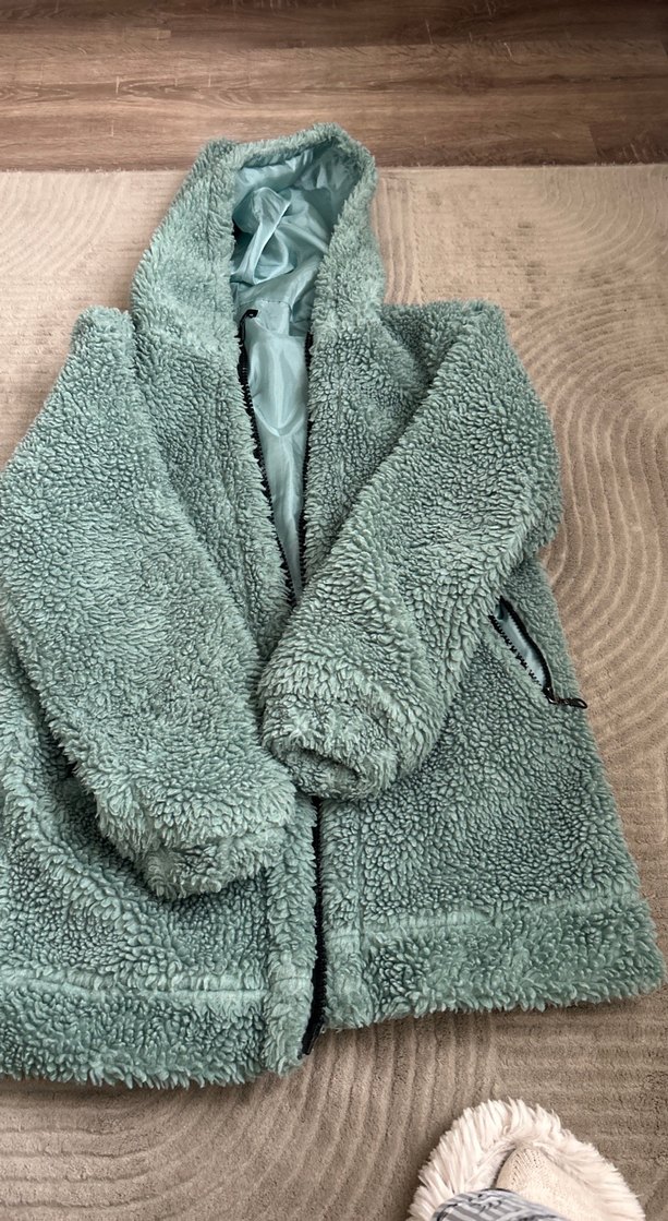 Gri Kadın Midi Boy Peluş Ceket - Görsel 2