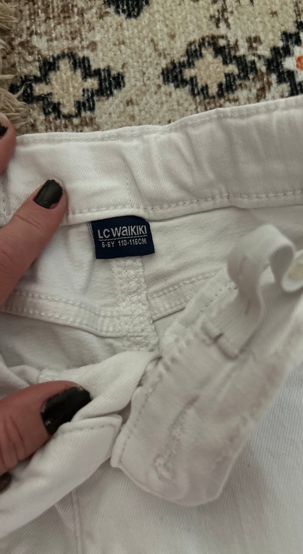 Kız Çocuk Beyaz Kemerli Pamuk Pantolon - Görsel 2