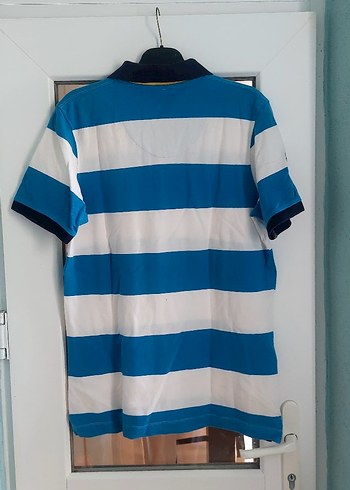 Mavi Beyaz Çizgili Kısa Kollu Polo Tişört - Görsel 5