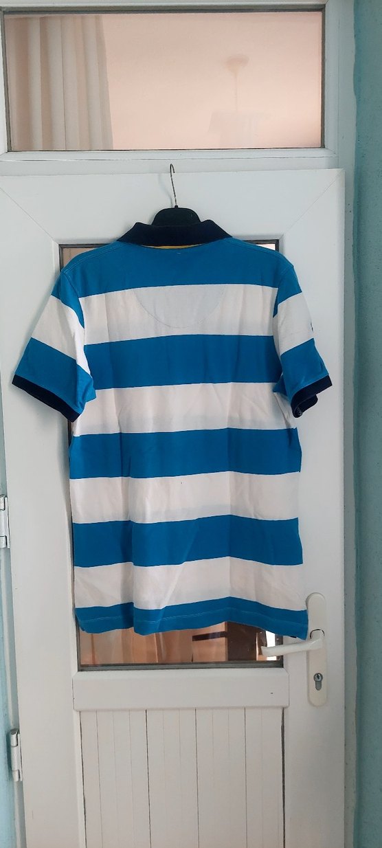 Mavi Beyaz Çizgili Kısa Kollu Polo Tişört - Görsel 5