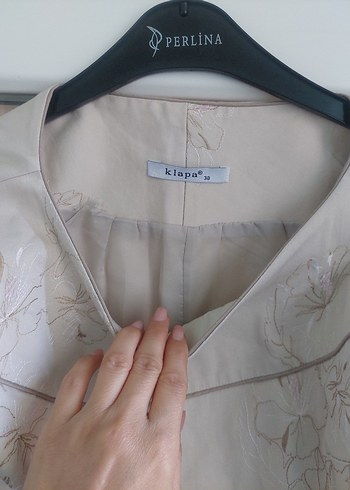 Bej Nakışlı  Keten Kılıf Elbise - Görsel 7