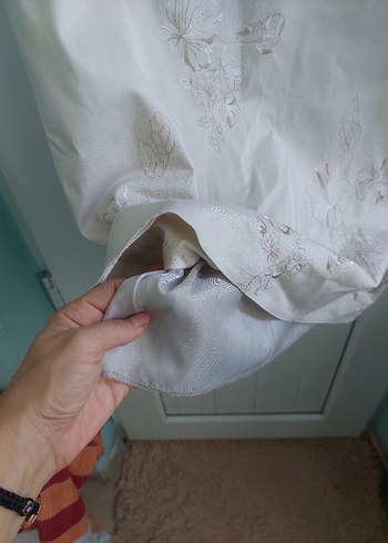 Bej Nakışlı  Keten Kılıf Elbise - Görsel 5