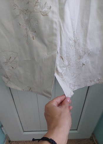 Bej Nakışlı  Keten Kılıf Elbise - Görsel 6