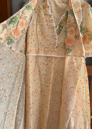 Krem  Baskılı Gecelik sabahlık takımı - Görsel 3