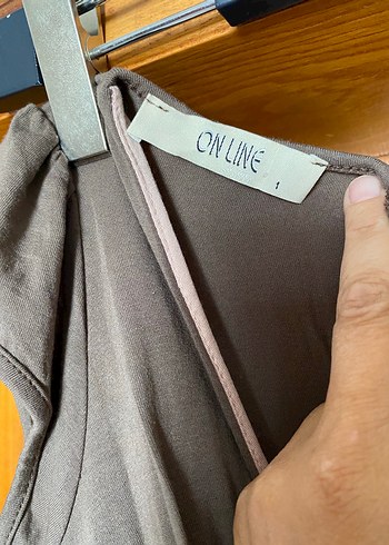 Taba  rengi V Yaka Kemerli Midi Elbise. - Görsel 8