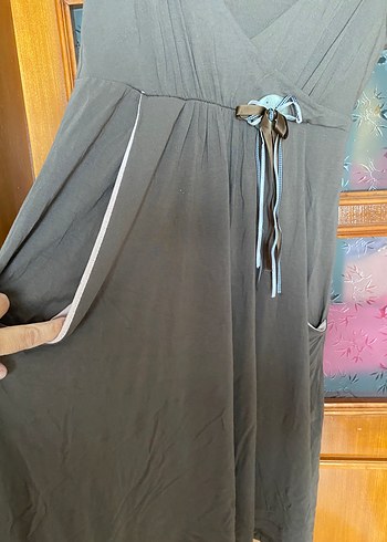 Taba  rengi V Yaka Kemerli Midi Elbise. - Görsel 2