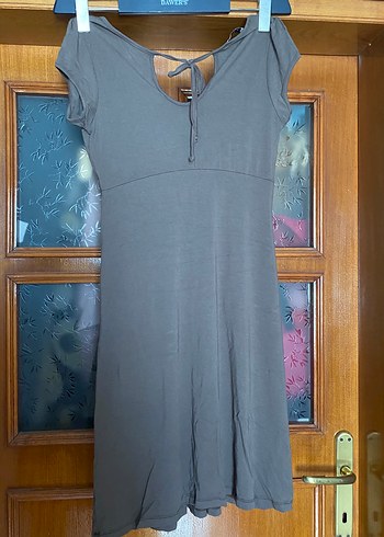 Taba  rengi V Yaka Kemerli Midi Elbise. - Görsel 6