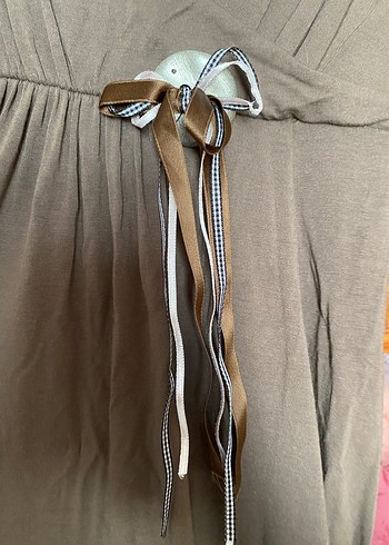 Taba  rengi V Yaka Kemerli Midi Elbise. - Görsel 3