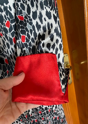 Uzun Leopar Desenli Kadın Elbise - Görsel 6