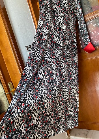 Uzun Leopar Desenli Kadın Elbise - Görsel 2