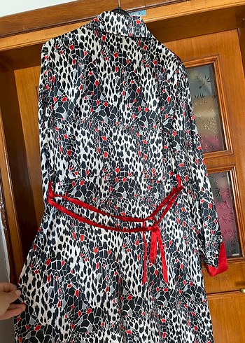 Uzun Leopar Desenli Kadın Elbise - Görsel 4