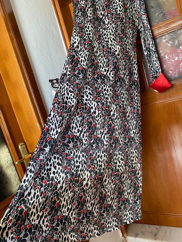 Uzun Leopar Desenli Kadın Elbise - Görsel 2