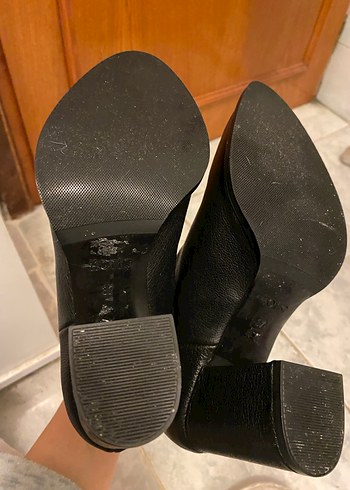 Siyah Deri Kadın Botlar, Tokalı, Blok Topuklu - Görsel 5