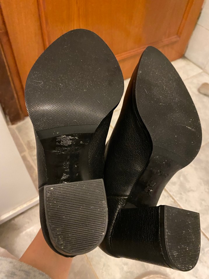 Siyah Deri Kadın Botlar, Tokalı, Blok Topuklu - Görsel 5