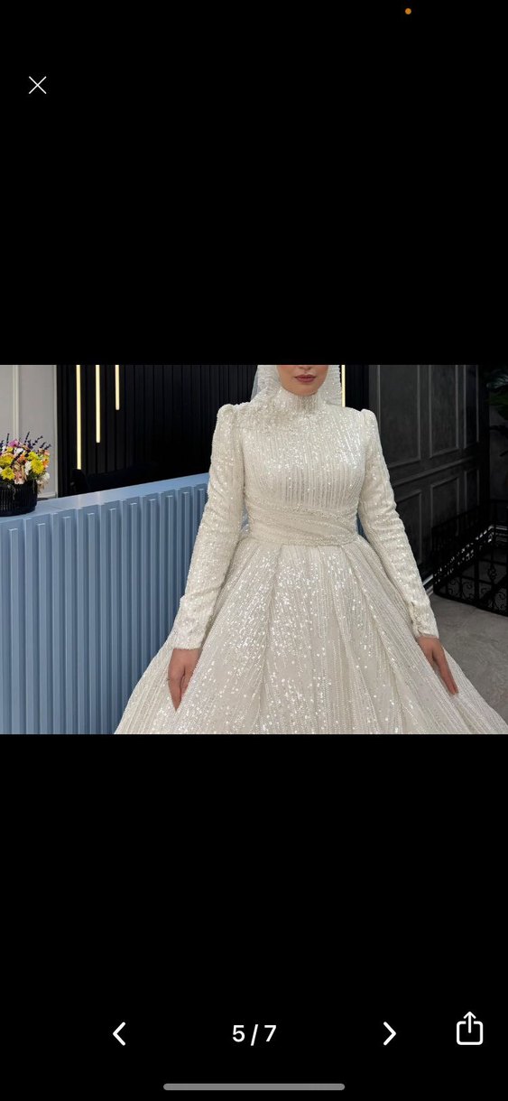 İşlemeli Beyaz Uzun Kol Tesettür Gelinlik - Görsel 4