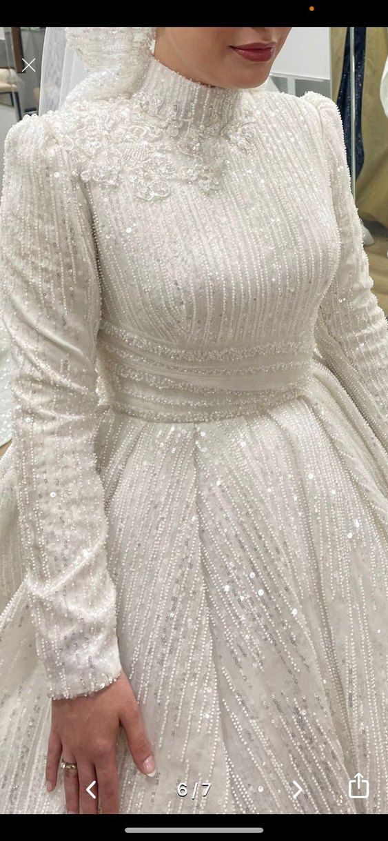 İşlemeli Beyaz Uzun Kol Tesettür Gelinlik - Görsel 2