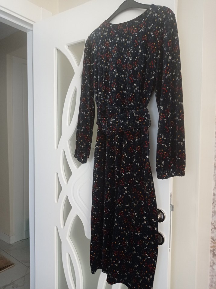 Desenli Kemerli Uzun Kollu Bohem Elbise - Görsel 2