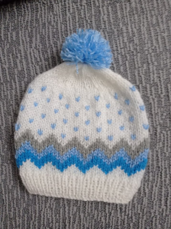 Çocuk Beyaz Mavi Ponponlu Örgü Bere - Görsel 3