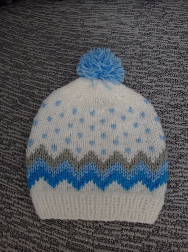 Çocuk Beyaz Mavi Ponponlu Örgü Bere - Görsel 2