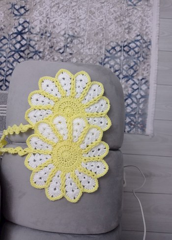 Sarı Beyaz Örgü Çiçekli Bohem Tutacak - Görsel 3