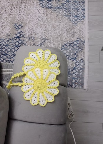 Sarı Beyaz Örgü Çiçekli Bohem Tutacak - Görsel 4