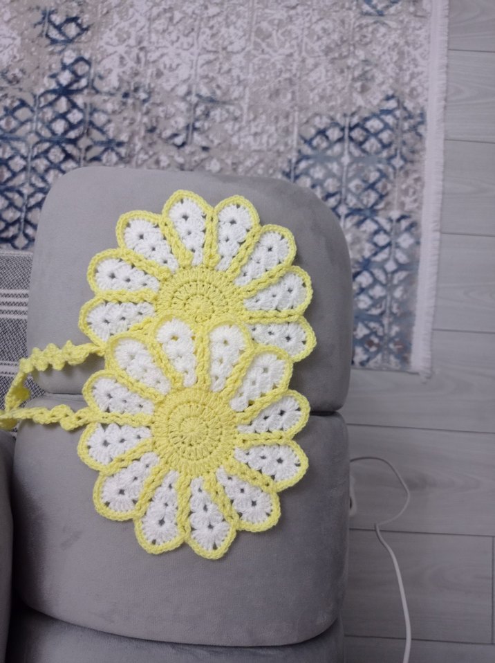 Sarı Beyaz Örgü Çiçekli Bohem Tutacak - Görsel 3