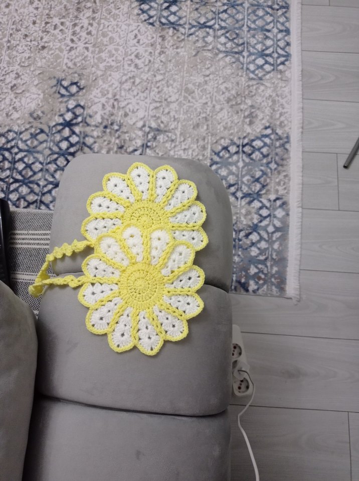 Sarı Beyaz Örgü Çiçekli Bohem Tutacak - Görsel 4