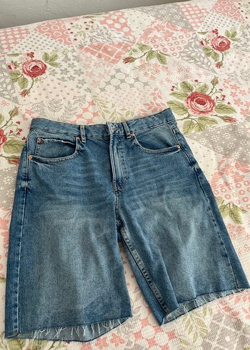 Mavi Midi Denim Şort, Bol Kesim, Bermuda