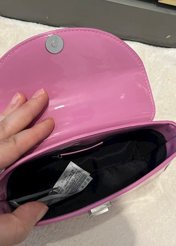 Beden pembe Renk Parlak Pembe Deri Kadın Çanta