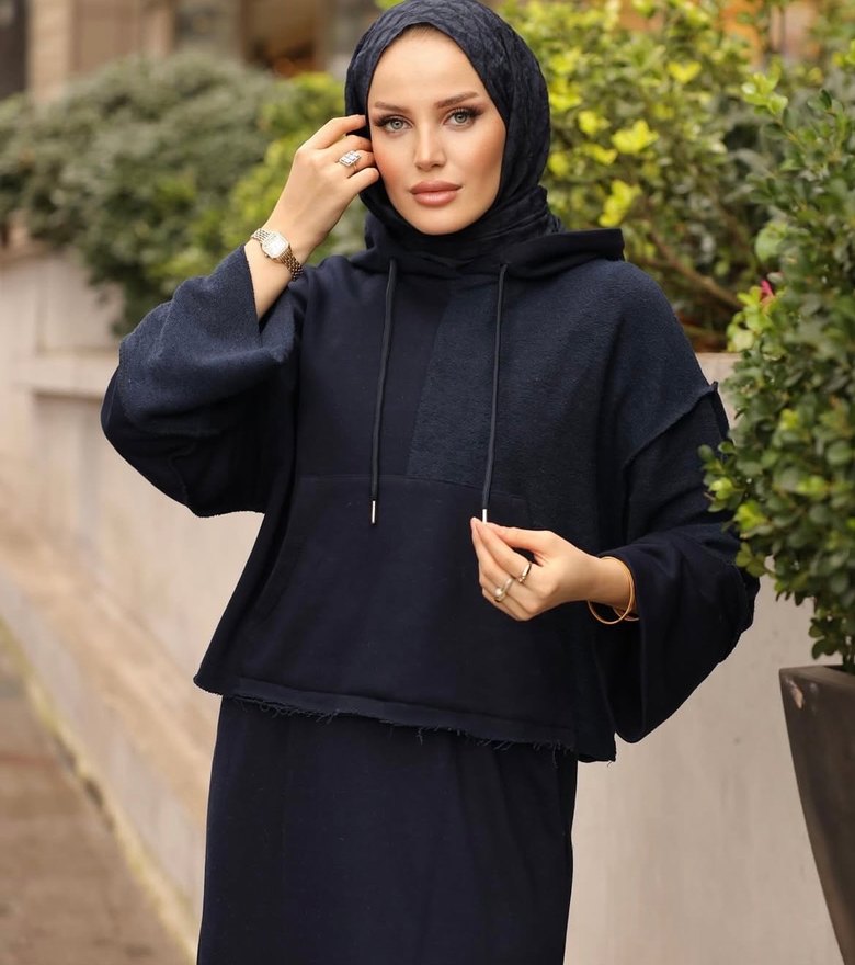 Siyah Uzun Kollu Salaş etekli  ikili takım - Görsel 2