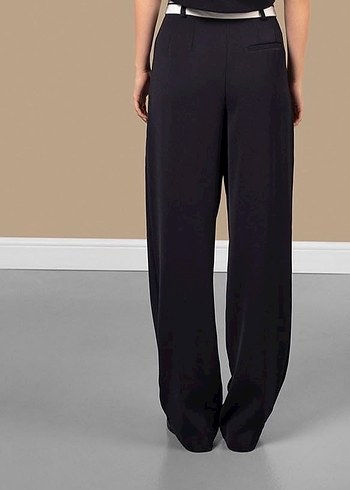 Lacivert Midi Kumaş palazzo Pantolon, Kemerli, Ofis Stili - Görsel 2