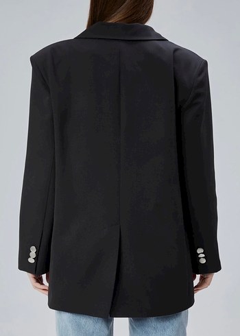 Kadın Siyah Düğmeli Midi Blazer Ceket - Görsel 2