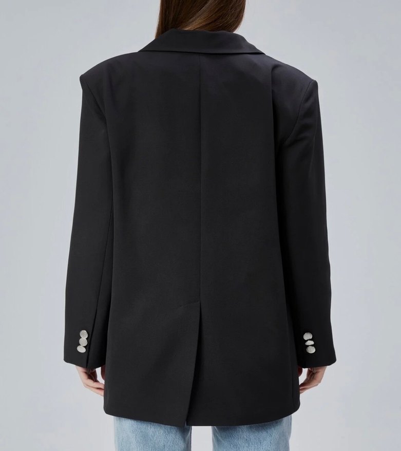 Kadın Siyah Düğmeli Midi Blazer Ceket - Görsel 2