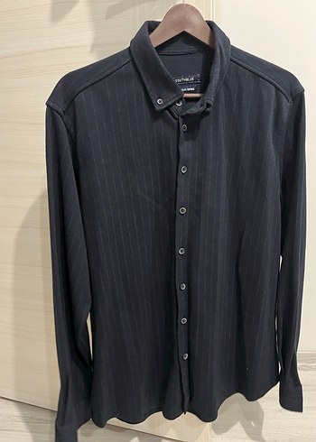 Düğmeli lacivert çizgili Erkek Gömlek - Görsel 3