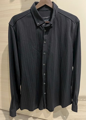 Düğmeli lacivert çizgili Erkek Gömlek - Görsel 5