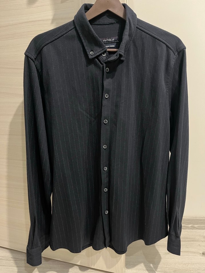 Düğmeli lacivert çizgili Erkek Gömlek - Görsel 5