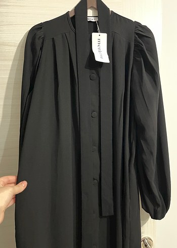 Uzun Kollu Siyah Kadın elbise ferace - Görsel 4