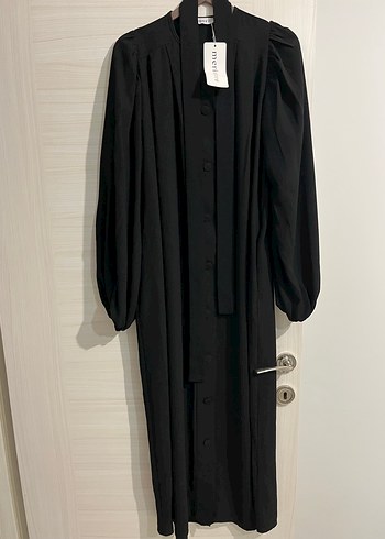 Uzun Kollu Siyah Kadın elbise ferace - Görsel 2