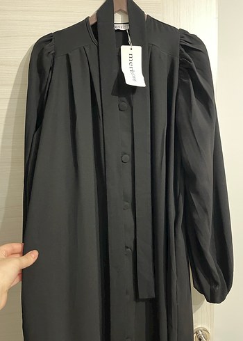 Uzun Kollu Siyah Kadın elbise ferace - Görsel 5