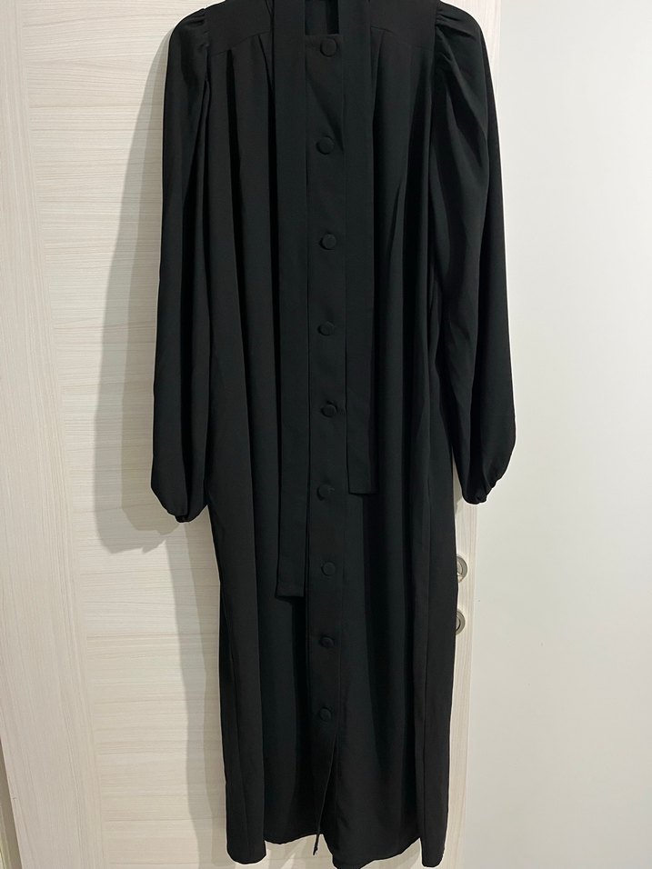 Uzun Kollu Siyah Kadın elbise ferace - Görsel 3