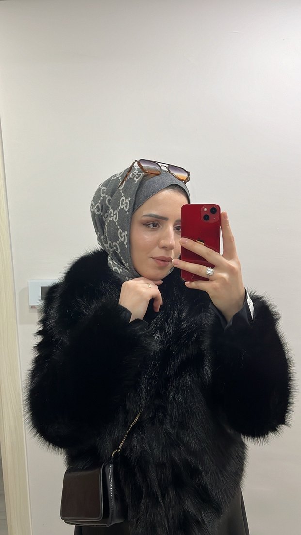 Siyah Kadın Suni Kürk Midi Kaban - Görsel 2