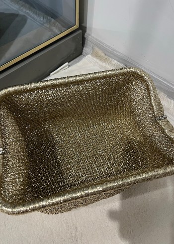 İşlemeli Gold Kadın El Çantası - Görsel 2