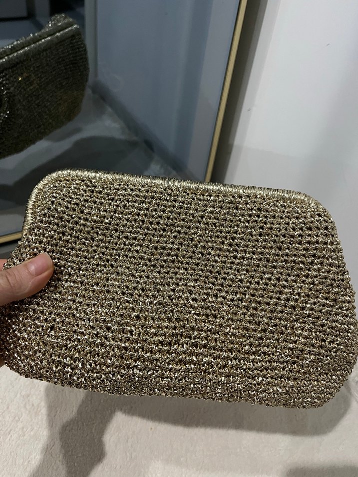 İşlemeli Gold Kadın El Çantası - Görsel 3