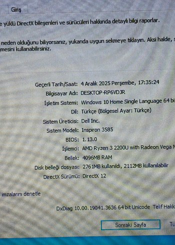 DELL LAPTOP AMD Ryzen 3 2200U İŞLEMCİ 256 GB SSD - Görsel 7