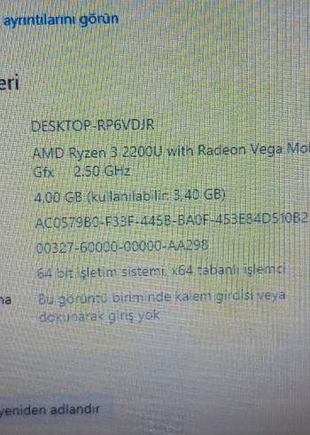 DELL LAPTOP AMD Ryzen 3 2200U İŞLEMCİ 256 GB SSD - Görsel 2