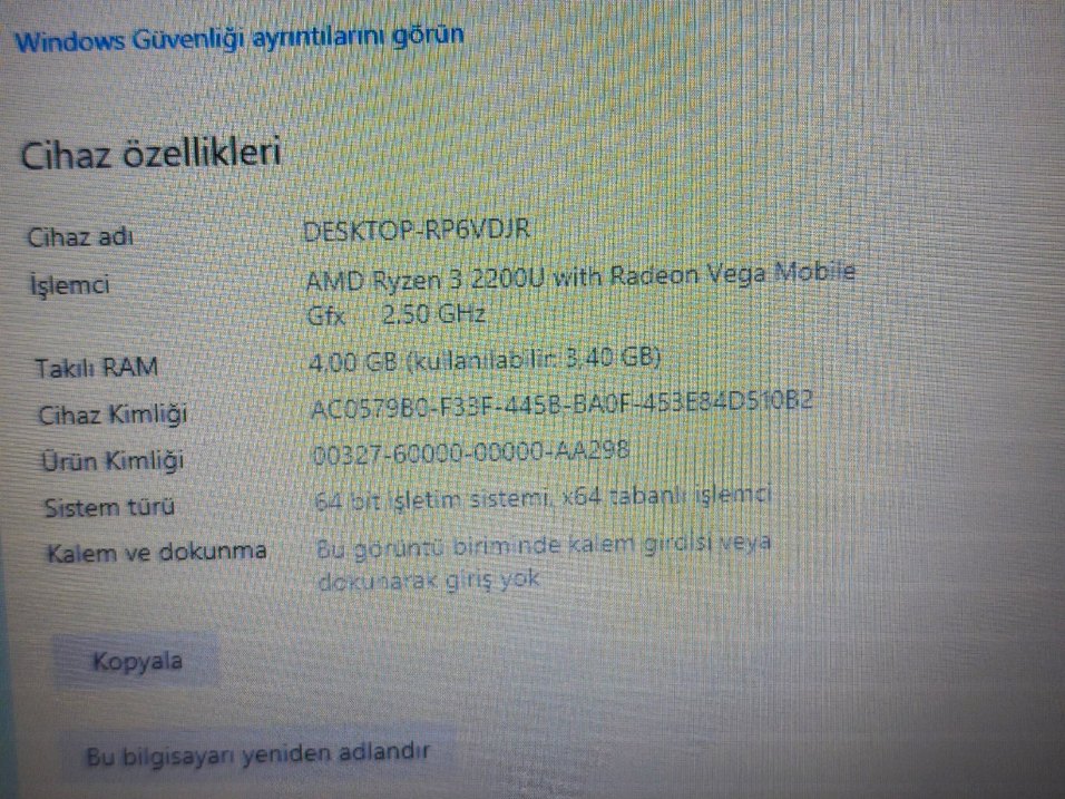 DELL LAPTOP AMD Ryzen 3 2200U İŞLEMCİ 256 GB SSD - Görsel 2