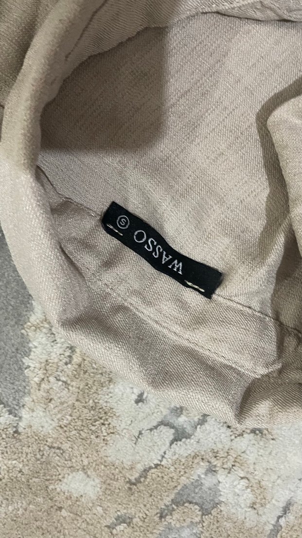 Bej Keten Düğmeli Bol Kesim Kadın Gömlek - Görsel 2